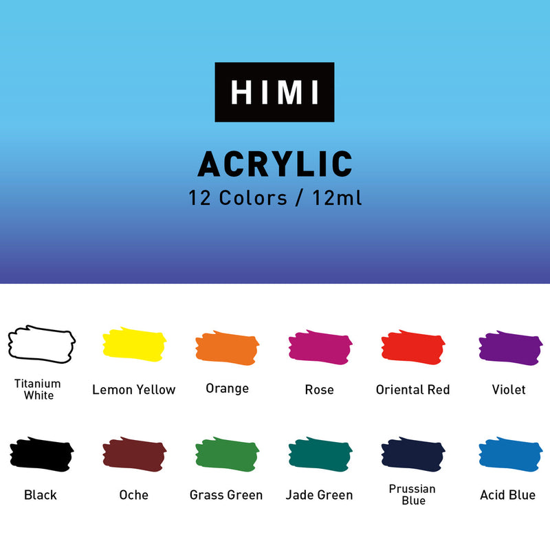 HIMI Acrylic Paint Set,12 & 24 Colours, 60ml Tubes,High Viscosity Water Based Paint, Art supplies for Painting Canvas,Fabric,Wood And Paper