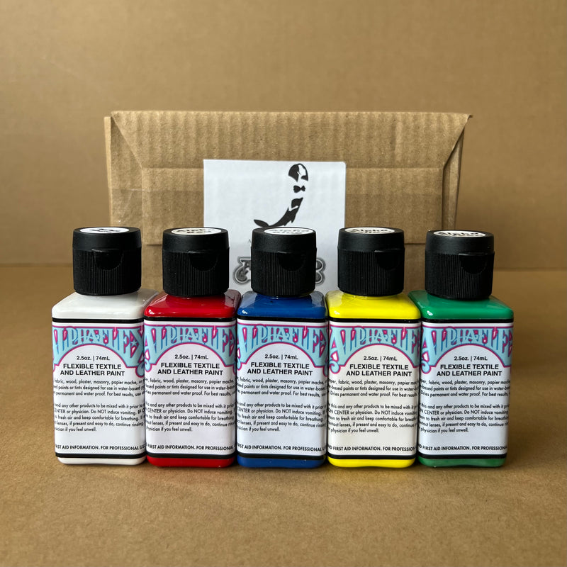 Alpha 6 Alpha flex Paint Set, w/ 5 Primary Colours - Leather & Textile paint