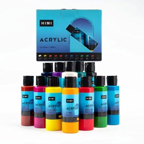 HIMI Acrylic Paint Set,12 & 24 Colours, 60ml Tubes,High Viscosity Water Based Paint, Art supplies for Painting Canvas,Fabric,Wood And Paper