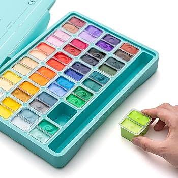 HIMI Gouache Twin 48 Paint Set, 48 Colors x 12ml with 3 Brushes & Palette, Unique Jelly Cup Design, Non-Toxic, Guache Paint for Canvas Watercolor Paper - Perfect for Beginners, Students, Artists