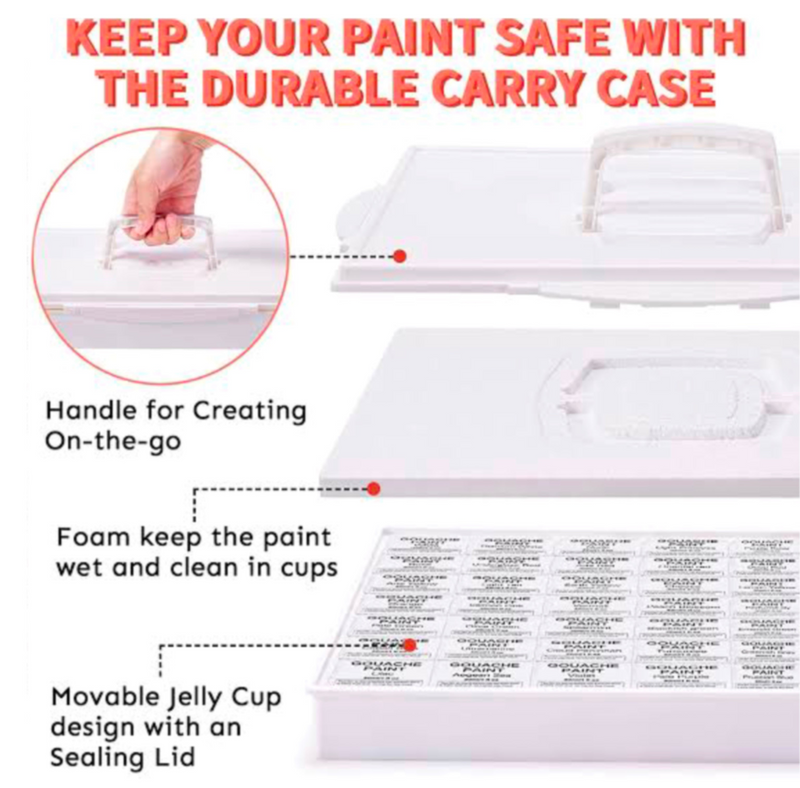 MIYA Gouache 56 Paint Set, 56 Colors x 30ml/1oz White Case Unique Jelly Cup Design, Non-Toxic, Gouache Paint for Canvas Watercolor Paper - Perfect for Beginners, Students, Artists