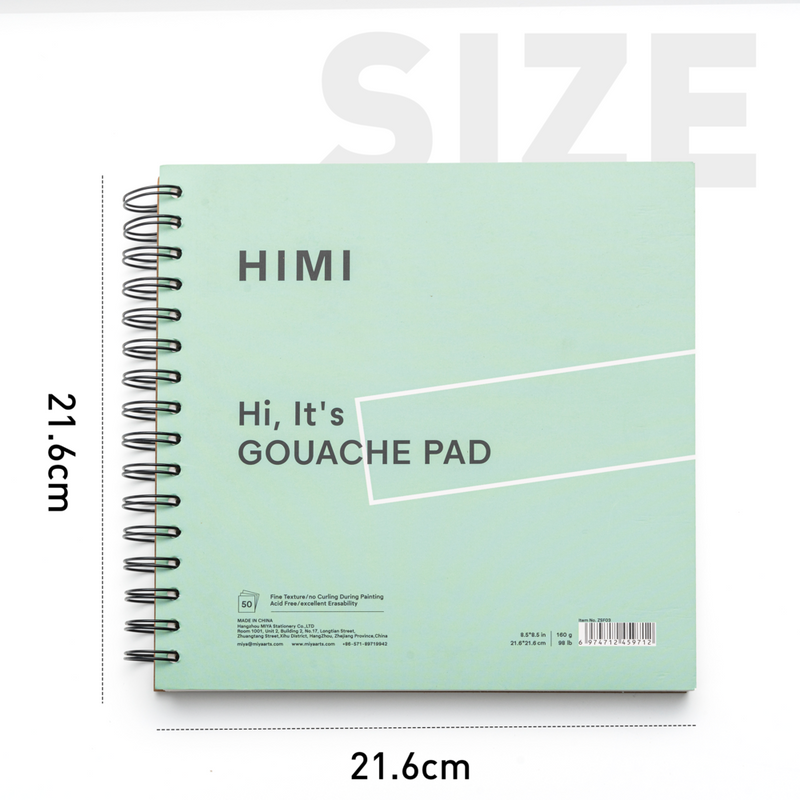 Himi 160gsm 50 pages 8.5in, Green - Painting Gouache Paper Pad Spiral Book For Watercolors, Gouache, Acrylics, Pencils - 🎨Artbyharshi