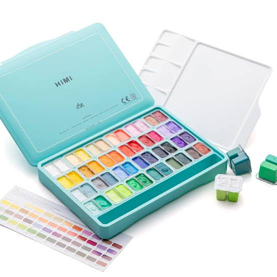 HIMI Gouache Twin 48 Paint Set, 48 Colors x 12ml with 3 Brushes & Palette, Unique Jelly Cup Design, Non-Toxic, Guache Paint for Canvas Watercolor Paper - Perfect for Beginners, Students, Artists