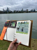 Portable Watercolor Palette, Mini Travel Paint Palette with Clip, Hands free pocket wooden mini-palette