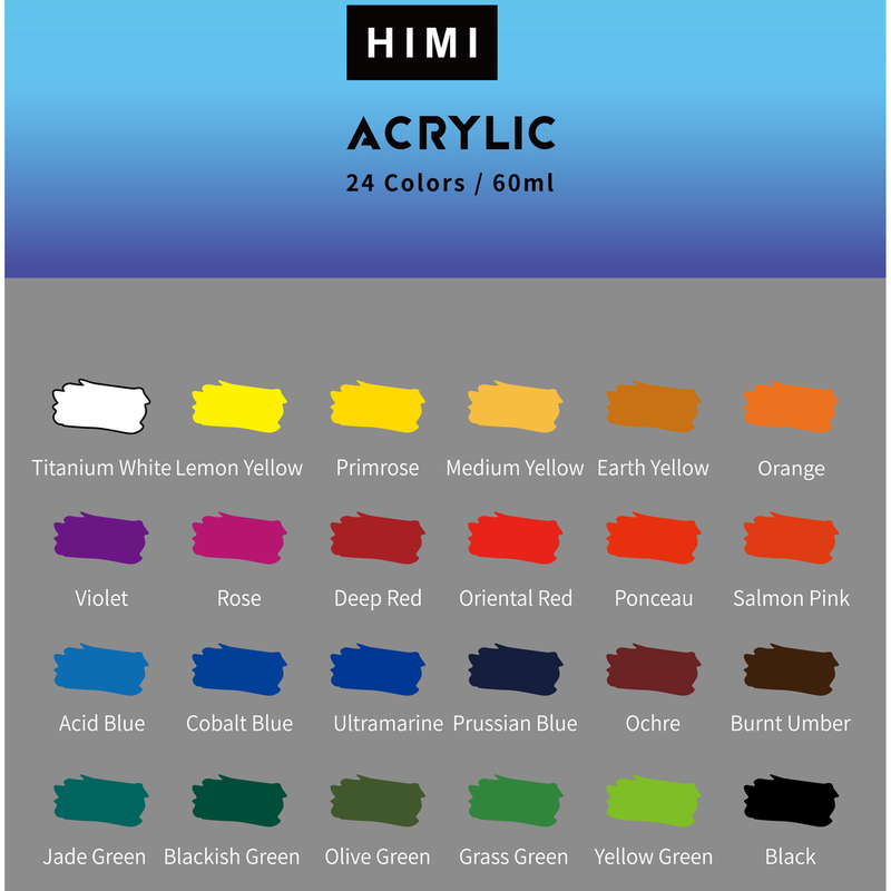 HIMI Acrylic Paint Set,12 & 24 Colours, 60ml Tubes,High Viscosity Water Based Paint, Art supplies for Painting Canvas,Fabric,Wood And Paper