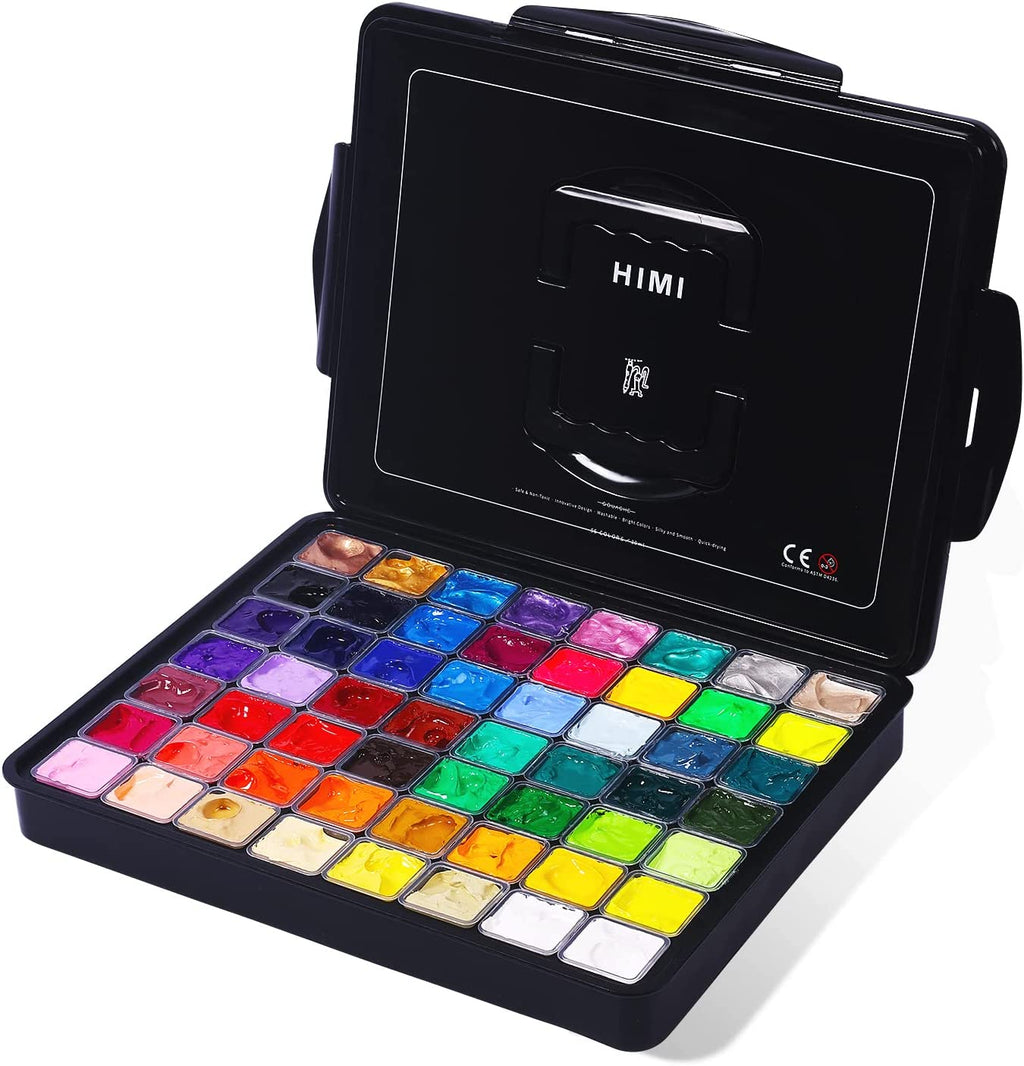 MIYA Gouache 56 Paint Set, 56 Colors x 30ml/1oz Black Case Unique Jell