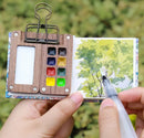 Portable Watercolor Palette, Mini Travel Paint Palette with Clip, Hands free pocket wooden mini-palette