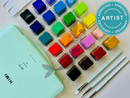 HIMI Gouache 24 Paint Set, 24 Colors x 30ml/1oz with 3 Brushes & Palette, Unique Jelly Cup Design, Non-Toxic, Guache Paint for Canvas Watercolor Paper - Perfect for Beginners, Students, Artists