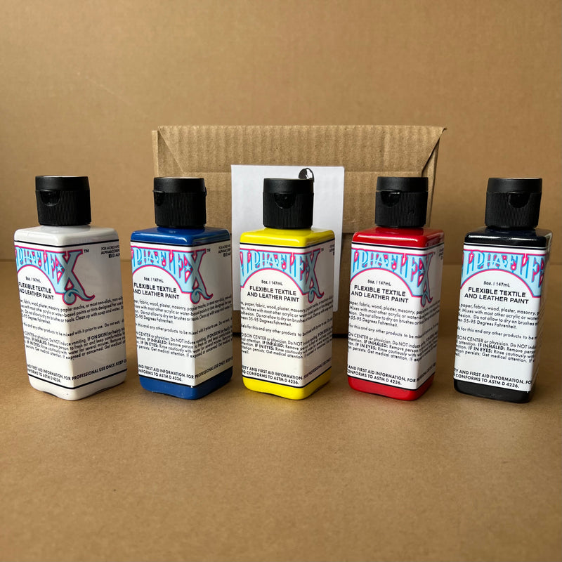 Alpha 6 Alpha flex Paint Set, w/ 5 Primary Colours - Leather & Textile paint