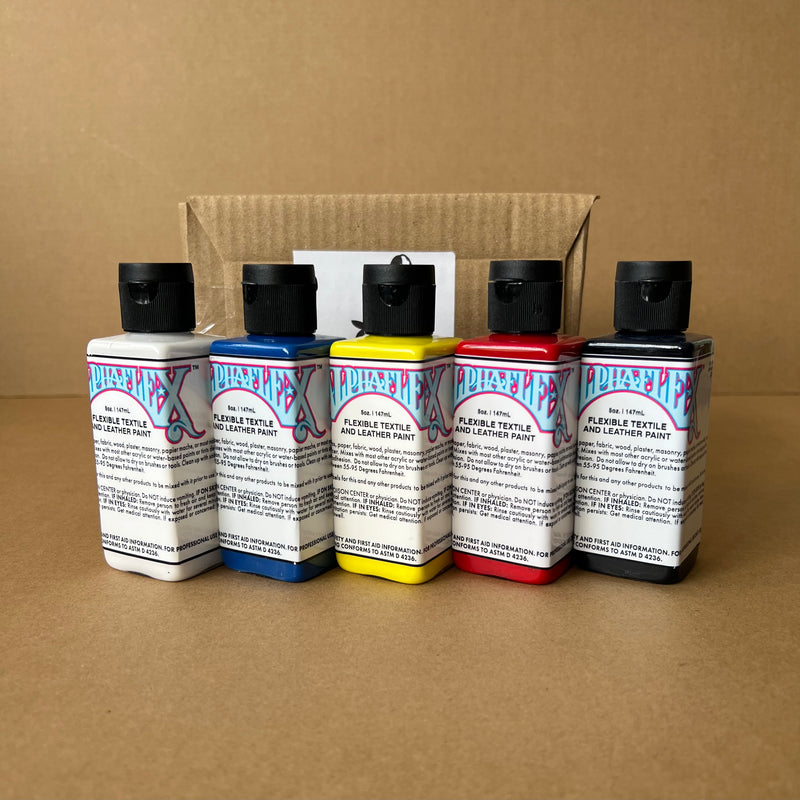 Alpha 6 Alpha flex Paint Set, w/ 5 Primary Colours - Leather & Textile paint