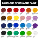 HIMI Gouache 24 Paint Set, 24 Colors x 30ml/1oz with 3 Brushes & Palette, Unique Jelly Cup Design, Non-Toxic, Guache Paint for Canvas Watercolor Paper - Perfect for Beginners, Students, Artists