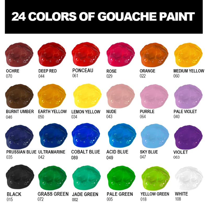 HIMI Gouache Paint Set, 56 Colours x 30ml1oz with a Portable Carrying Case,  Unique Jelly Cup Design, Non-Toxic, Guache Paint for Canvas Watercolor