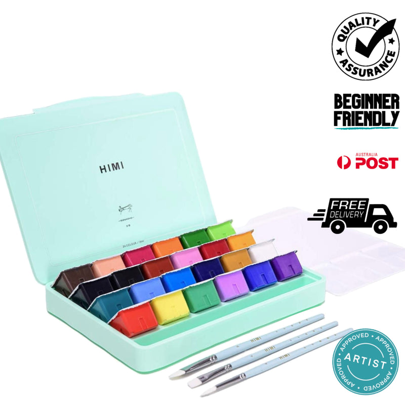  HIMI Gouache Paint Set, 24 Colors x 30ml (1oz) with 3 Paint  Brushes and Palette, Jelly Cup Design Gouache for Beginners, Kids, Students  and Artists, Opaque Watercolor Painting (Green) : Arts